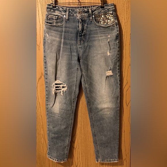 Edgely Denim - Embellished Distressed Boyfriend Jeans - Gray